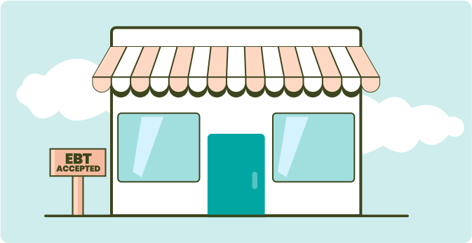 Illustration of a storefront with an EBT Accepted sign